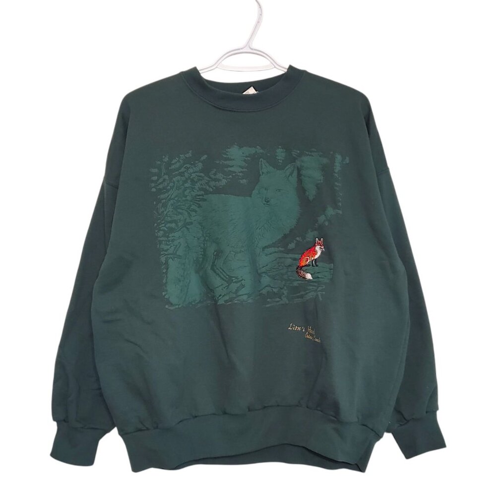 Vintage Sweatshirt with Fox Graphic - Dark Green